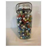 Vintage Marbles in half Gallon Atlas Good Luck Jar