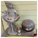 Glass Gazing Ball, Resin Girl w/shells in skirt