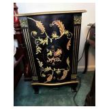 Black floral 4 drawer small light wt bedside chest