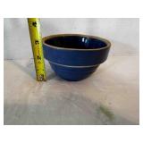 5' Blue Ribbed Bowl USA Smallest Crock Pottery