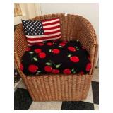 Wicker Barrel Chair 30' tall, w/Flag Pillow