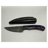 Handmade Demascus steel knife w/ purple handle