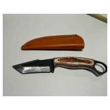 Ringed Seax knife w/ tan and brown wooden handle