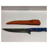 Handcrafted fillet knife w/blue resin,wood handle