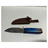 Fixed Blade hunting knife w/a blue wooden handle