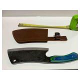 Fixed blade hatchet cleaver w/ blue,green handle