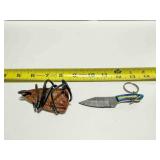 Mini hunting knife keychain w/ leather sheath