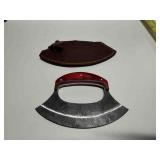 Handcrafted Ulu knife with red pokka wood handle