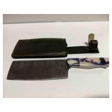 Meat Cleaver Knife w/white & purple marble handle