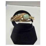 14k Vintage Style hinged Opal bangle bracelet