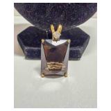 14K Emerald cut smokey quartz diamond pendant