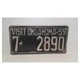 1959 Oklahoma License Plate Black w/Whitte Letters