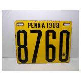 1908 Pennsylvania Porcelain License Plate Yellow