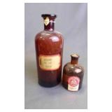 (2) Antique Medicine Brown Amber Glass Bottles