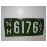 1914 New Hampshire Porcelain License Plate Green