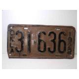 1922 Oklahoma License Plate Brown w/Black Letters