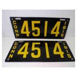 Pair 1915 Connecticut Porcelain License Plates