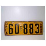 1928 Oklahoma License Plate Yellow w/Black Letters