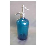 Vintage Allen Beverage Blue Siphon Bottle w/Straw