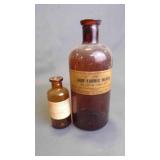 (2) Antique Medicine Brown Amber Glass Bottles