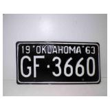 1963 Oklahoma License Plate Black w/White Letters