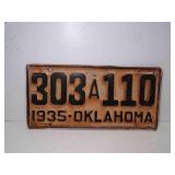 1935 Oklahoma License Plate White w/Black Letters