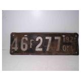 1925 Oklahoma License Plate Black w/Silver Letters