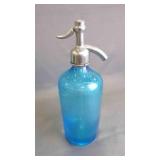 Vintage Blue Seltzer Siphon Glass Bottle w/Straw