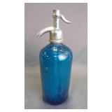 Vintage Blue Seltzer Siphon Glass Bottle w/Straw