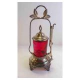 Antique Victorian Cranberry Glass Pickle Castor