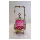 Antique Victorian Cranberry Glass Pickle Castor