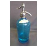 Vintage Blue Seltzer Siphon Glass Bottle w/Straw