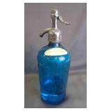 Vintage Blue Seltzer Siphon Glass Bottle w/Straw