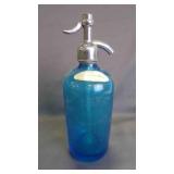 Vintage Blue Seltzer Siphon Glass Bottle w/Straw
