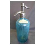 Vintage Blue Seltzer Siphon Glass Bottle w/Straw