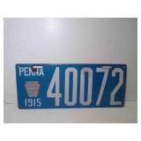 1915 Pennsylvania Porcelain License Plate Baby