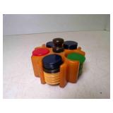 Vintage Small Bakelite Poker Chip Caddy w/Plastic