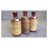 (3) Vintage Amber Glass Apothecary Bottles
