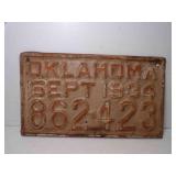 1934 Oklahoma License Plate Beige w/Orange