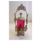 Antique Victorian Cranberry Glass Pickle Castor