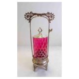 Antique Victorian Cranberry Glass Pickle Castor