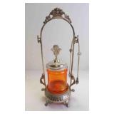 Antique Victorian Dark Orange Glass Pickle Castor