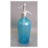 Vintage Blue Seltzer Siphon Glass Bottle w/Straw