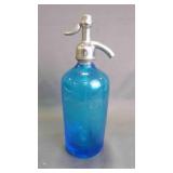 Vintage Blue Seltzer Siphon Glass Bottle w/Straw