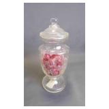 Vintage Etched Fruit Design Footed Glass Candy Jar
