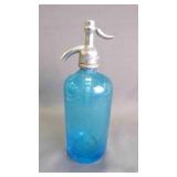 Vintage Blue Seltzer Siphon Glass Bottle w/Straw