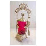 Antique Victorian Cranberry Glass Pickle Castor