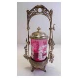 Antique Victorian Cranberry Glass Pickle Castor