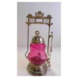 Antique Victorian Cranberry Glass Pickle Castor