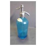 Vintage Blue Seltzer Siphon Glass Bottle w/Straw